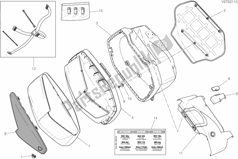 All parts for the Right Pannier of the Ducati Multistrada 1260 S Touring USA 2020